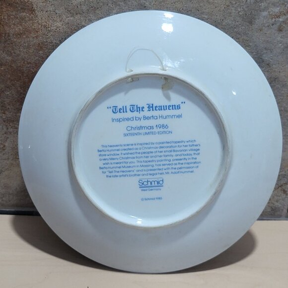 Schmid Hummel Christmas 1986 Tell The Heavens Decorative Wall Hanging Plate - Picture 2 of 11